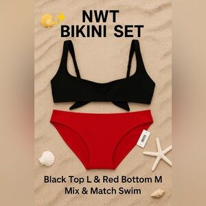 NWT Aerie Bikini Set | Black Top L & Red Bottom M | Mix & Match Swim